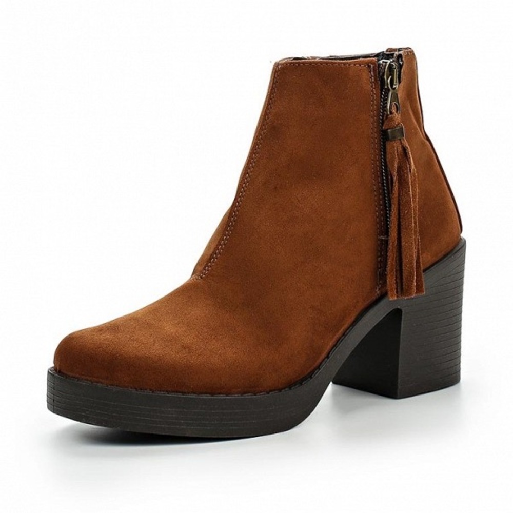 Topshop Block Tan Suede Ankle Boots Size 9